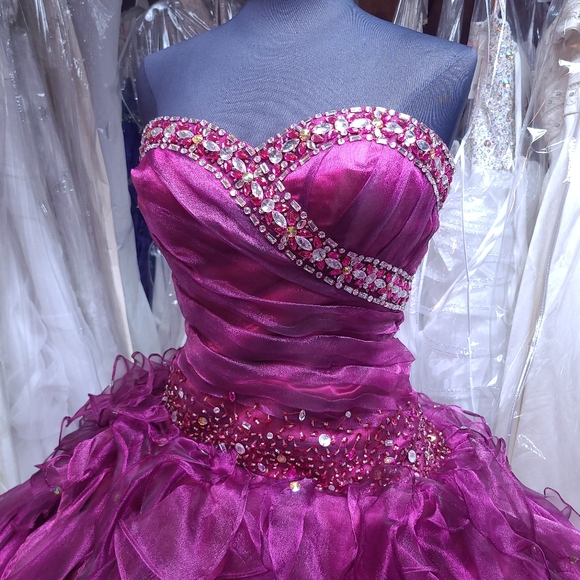 Elegant Raspberry Ruffle Ball Gown - Picture 2 of 8